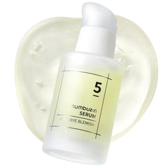 Numbuzin No.5 Serum bottle closeup showing clear gel texture for quick absorption.