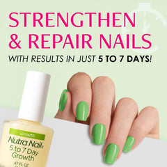 Nutra Nail growth treatment brush applying formula to nails for stronger, hydrated nails