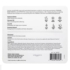 Nutrius Brazilian Body Butter Cream jar dispensing shows fast-absorbing texture