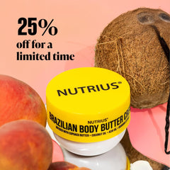 Nutrius Brazilian Body Butter Cream jar close-up highlighting nourishing formula