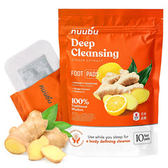 Nuubu ginger deep cleansing foot pads pack shows a calming at-home foot care routine.