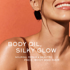 Nuxe Huile Prodigieuse face application highlighting lightweight glow.
