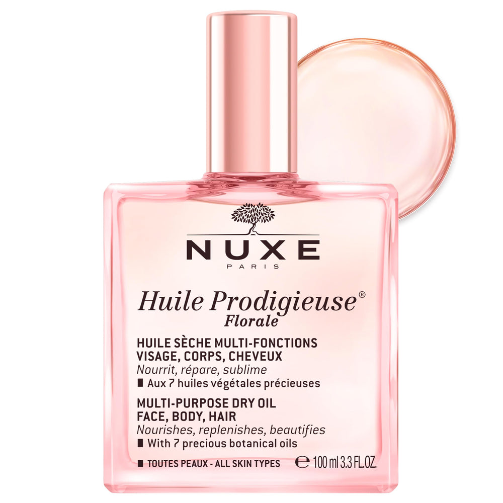 Nuxe Huile Prodigieuse Floral bottle front view highlighting iconic multi-oil formula for radiant hydration