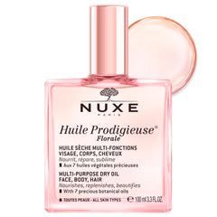 Nuxe Huile Prodigieuse Floral bottle front view highlighting iconic multi-oil formula for radiant hydration