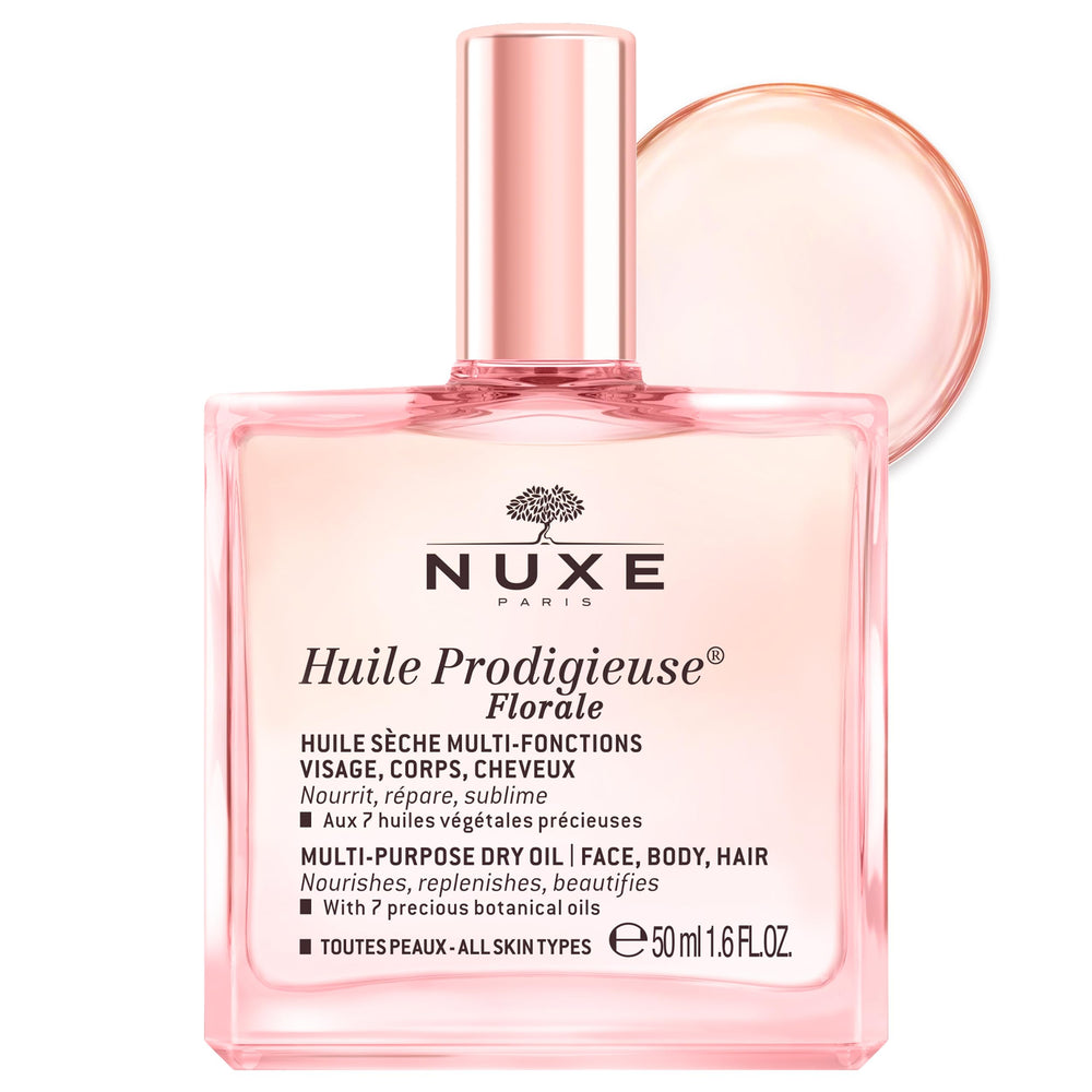 Nuxe Huile Prodigieuse Floral bottle delivers radiant skin glow.