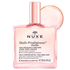 Nuxe Huile Prodigieuse Floral bottle delivers radiant skin glow.