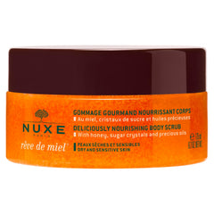 Nuxe Rêve de Miel scrub texture closeup with honey crystals for smoother skin.
