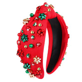 NVENF Jeweled Plaid Headband top knot closeup highlights crystal embellishments for festive styling.