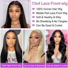 NVL straight lace front wig 13x4 transparent lace demonstrates seamless parting