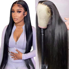 NVL straight lace front wig front view shows natural fullness at 200 density