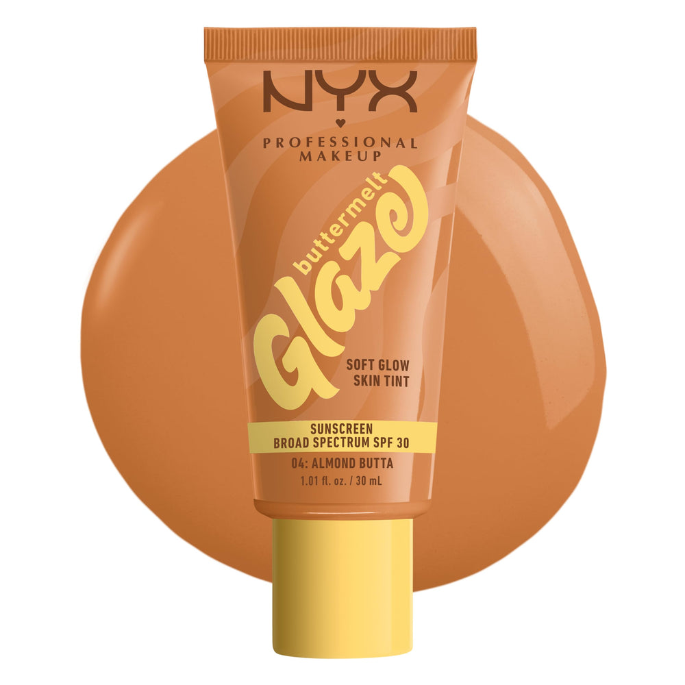NYX Buttermelt Glaze skin tint bottle swirl for a glassy glazed finish with sheer coverage