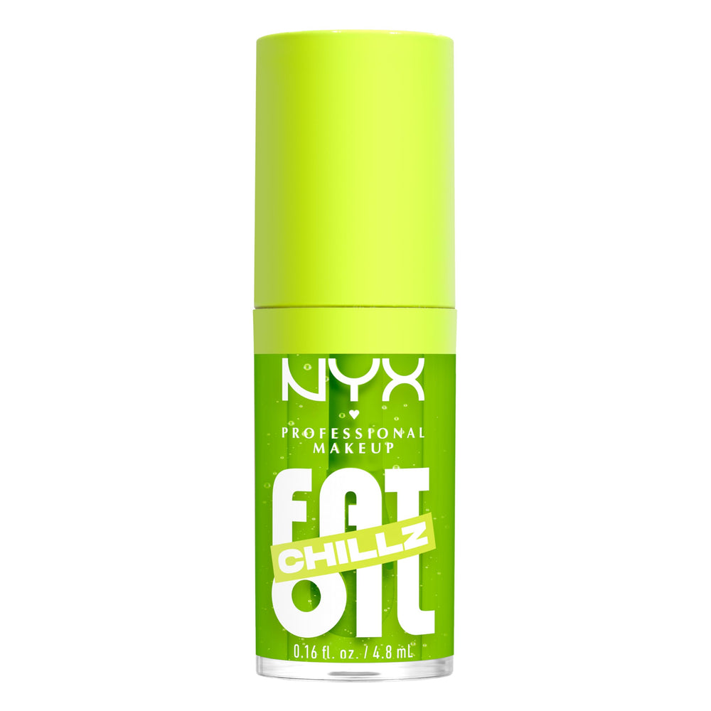 NYX Fat Oil Chillz Kiwi Freeze application shows cooling gloss with a high shine finish.