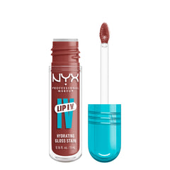 NYX Lip IV Hydrating Glossy Lip Stain Hydra Honey Brown pout with rich color.