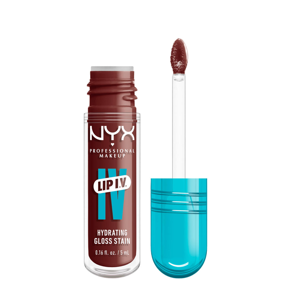 NYX Lip IV Mocha Me Wet swatch showing instant wet shine.