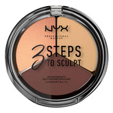 NYX PROFESSIONAL MAKEUP 3 Steps to Sculpt palette compact shows trio shades for easy, natural contouring.