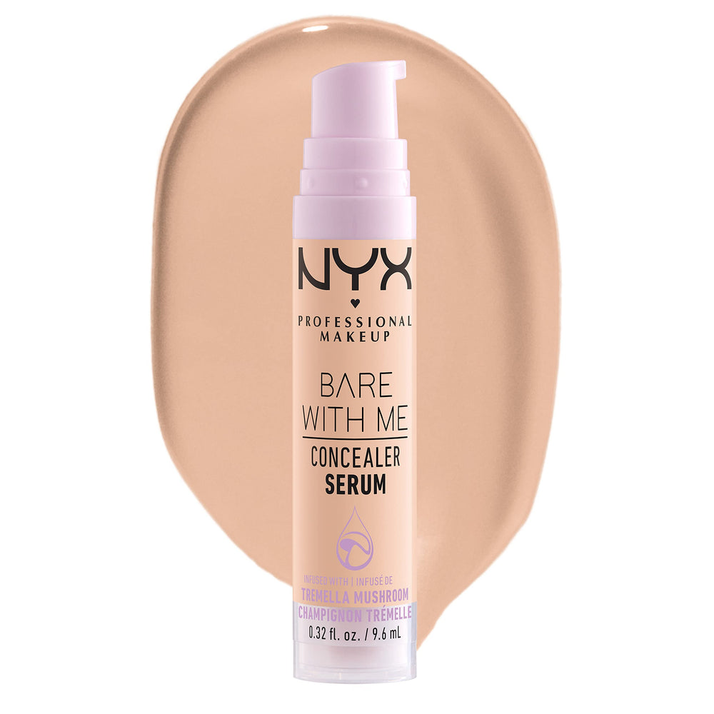 NYX Bare With Me Concealer Serum bottle showing 24-hour hydration for skin.