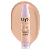 NYX Bare With Me Concealer Serum bottle showing 24-hour hydration for skin.