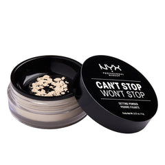 NYX Can't Stop Won't Stop loose setting powder in Light for long-lasting matte finish and oil control.