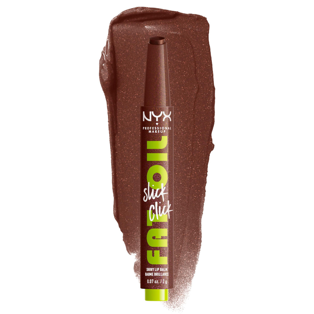 NYX Professional Makeup Fat Oil Slick Click packaging closeup for precise lip color control.