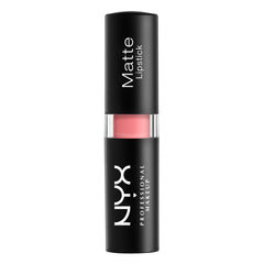 NYX Matte Lipstick Pale Pink close-up reveals creamy, non-drying texture.