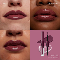 Close-up swatch of NYX Shine Loud lip color in cool-toned plum