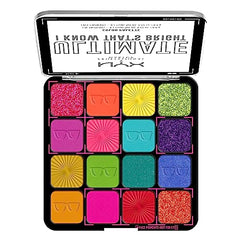 NYX Ultimate Shadow Palette I Know That's Bright open with swatches for creative eye looks