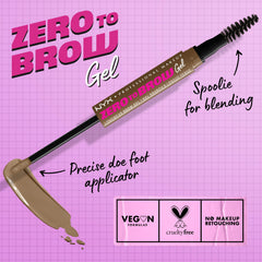 NYX Zero to Brow taupe gel shown with spoolie for seamless blending and soft definition