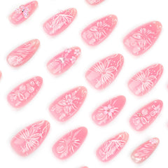 NZRAESTRS floral acrylic nails pink for spring and summer vibes