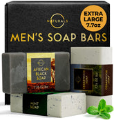 O Naturals bar soap African black image shows rich lather for deep cleansing.
