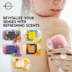 O Naturals lavender soap with dried flowers offers gentle exfoliation and calming aromatherapy ritual.