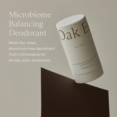 Oak Essentials deodorant blue tansy stick-application highlights smooth glide for sensitive skin.