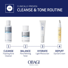 Obagi CLENZIderm MD Toner with cotton pad demonstrates precise, gentle post-cleanse exfoliation.