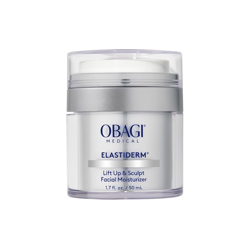 Obagi ELASTIderm Lift Up jar closeup showing firming cream texture for lifting routine