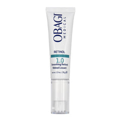 Obagi Medical Retinol 1.0 Cream bottle close-up showing premium formula for smoother skin texture.
