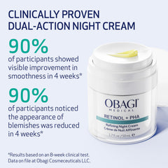 Obagi Medical Retinol + PHA Refining Night Cream label closeup signals clinical-grade formulation
