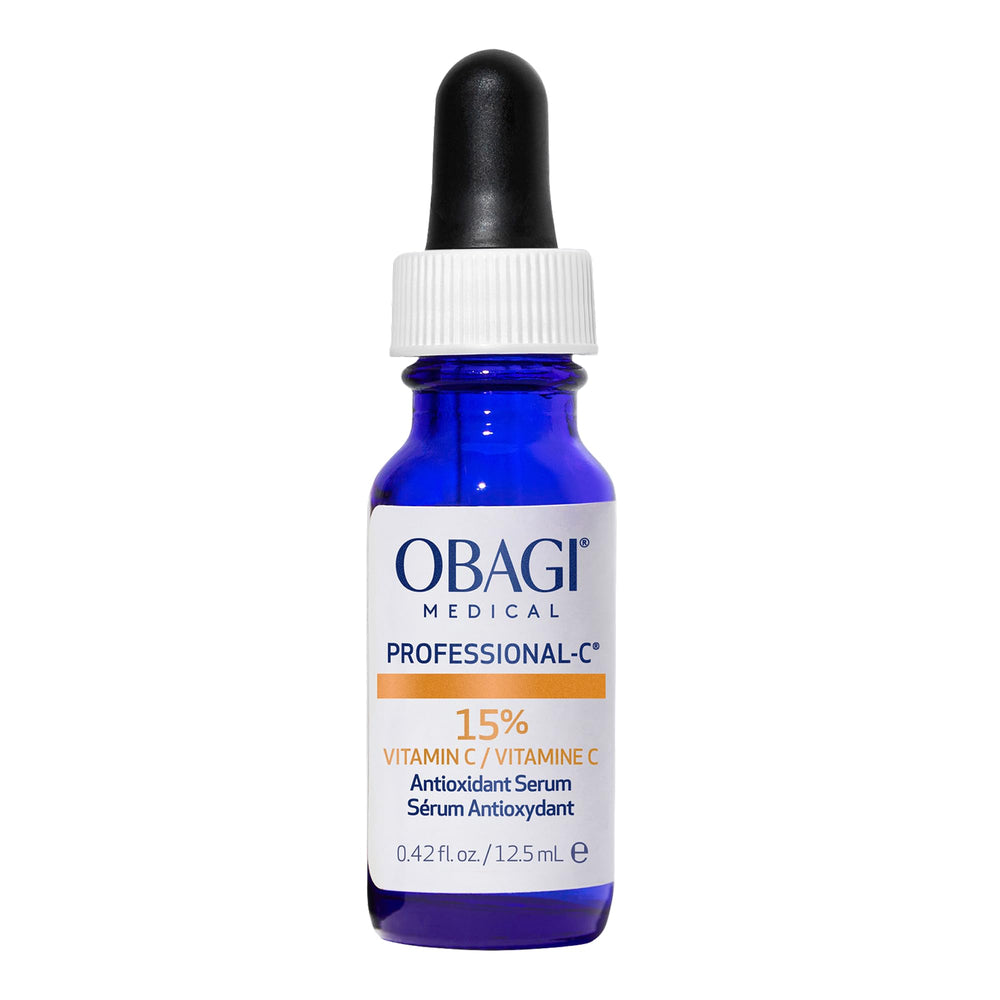 Obagi Professional-C 15% serum bottle displays premium vitamin C for brightening skin tone