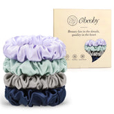 obeoby mulberry silk hair scrunchie blue-purple closeup, smooth texture reduces hair friction