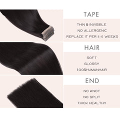 OBHD tape-in hair extensions silky soft texture 18-inch for tangle-free wear.