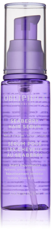 Obliphica Professional Seaberry leave-in serum bottle promotes frizz control and shine.