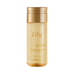 O Boticário Lily Body Oil bottle closeup highlighting quick-absorbing hydration.