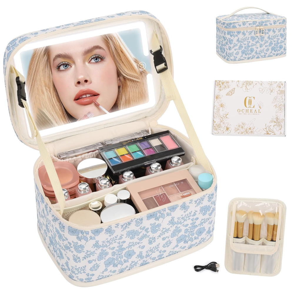 OCHEAL makeup bag with LED mirror closed view for on-the-go touch-ups.