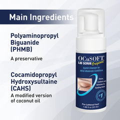 OCuSOFT daily eyelid cleanser bottle supports convenient at-home eye hygiene.