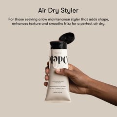 Odele Air Dry Styler bottle label close-up highlighting clean ingredients and natural fragrance.
