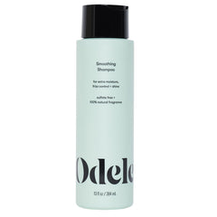 Odele smoothing shampoo bottle on counter showing sulfate-free cleansing for healthy shine