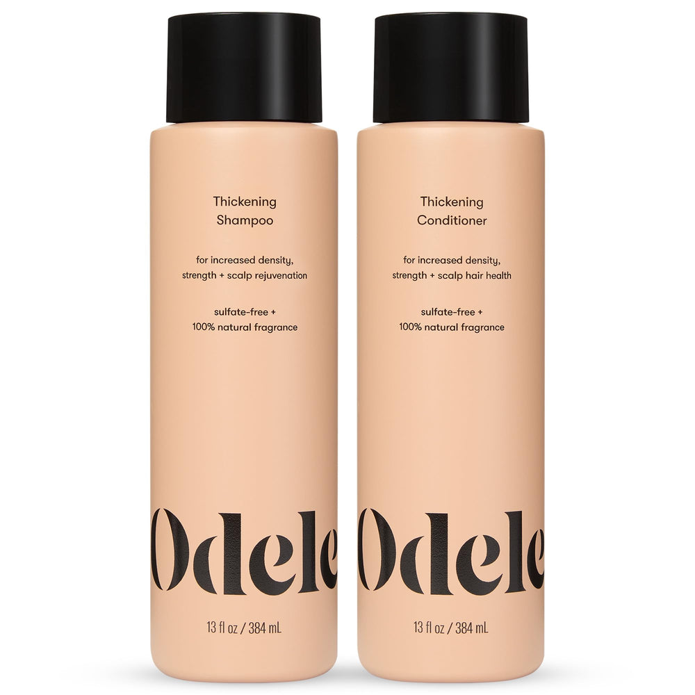 Odele Thickening Shampoo bottle promotes fuller-looking hair