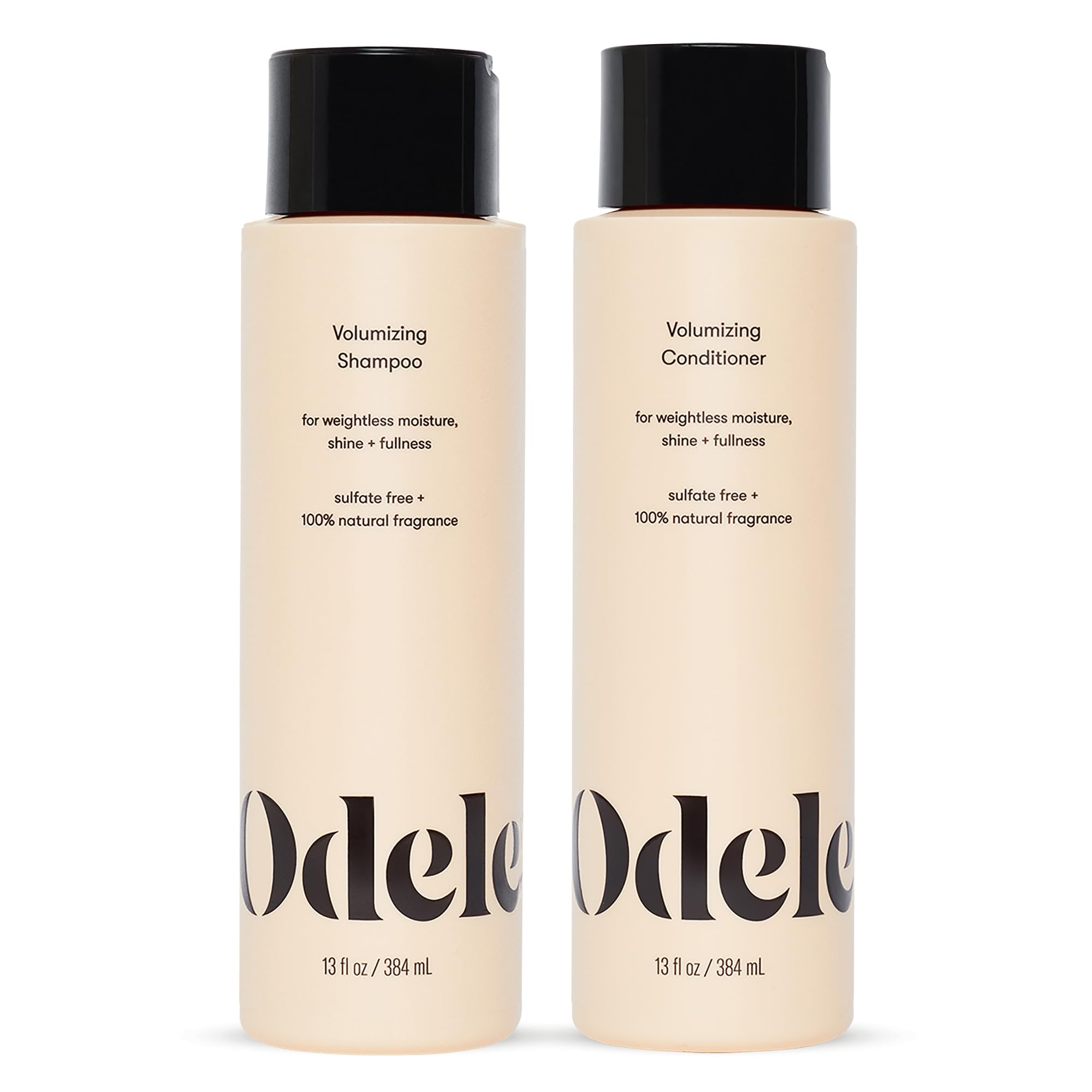 Odele volumizing shampoo bottle showcasing silkiness and shine.
