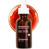 Offernova rosehip oil bottle showing pure facial oil for brighter skin