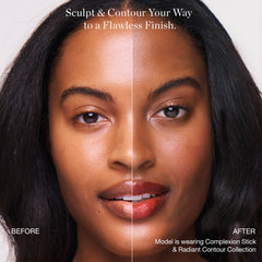 Ogee Face Stick Radiant Trio bronzer stick application shows easy contouring on jawline and cheeks.