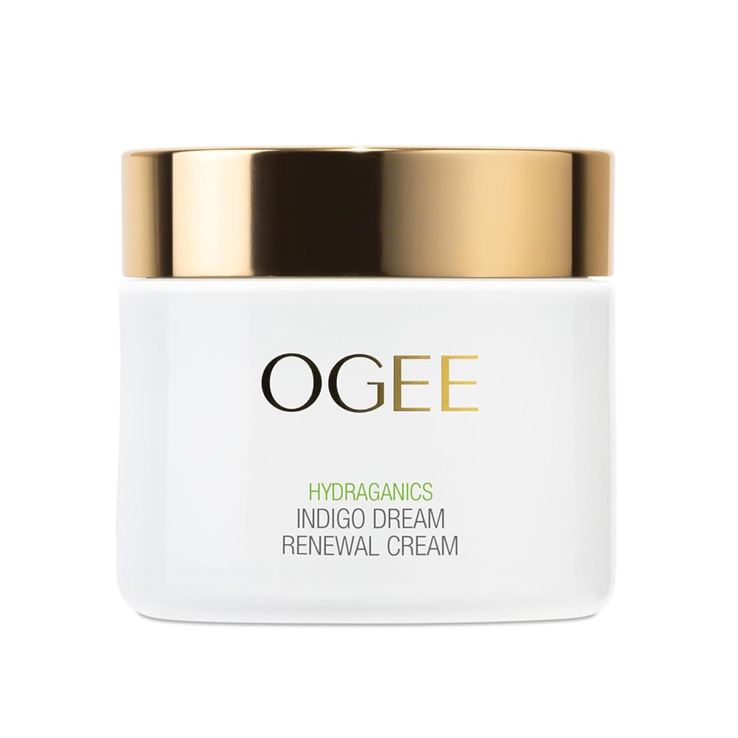 Ogee Indigo Dream Renewal Cream bottle pump demonstrates daily hydration in action.