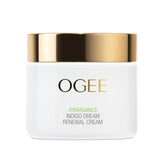 Ogee Indigo Dream Renewal Cream bottle pump demonstrates daily hydration in action.